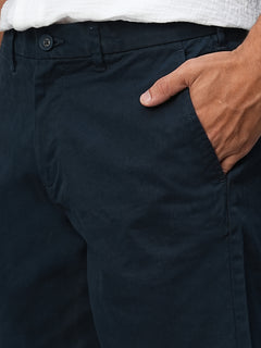 Men’s Cotton Lycra Regular Fit Button Zip Short Navy