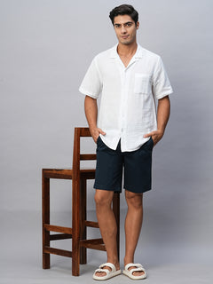 Men’s Cotton Lycra Regular Fit Button Zip Short Navy
