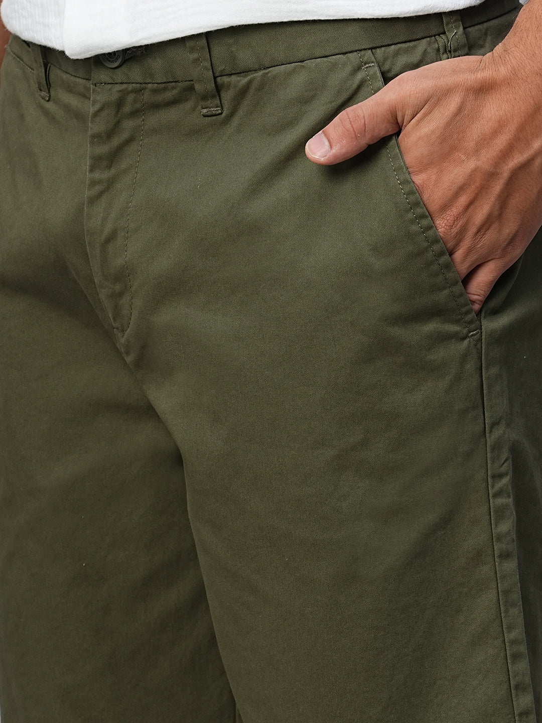 Men's Olive Cotton Lycra Regular Fit Shorts