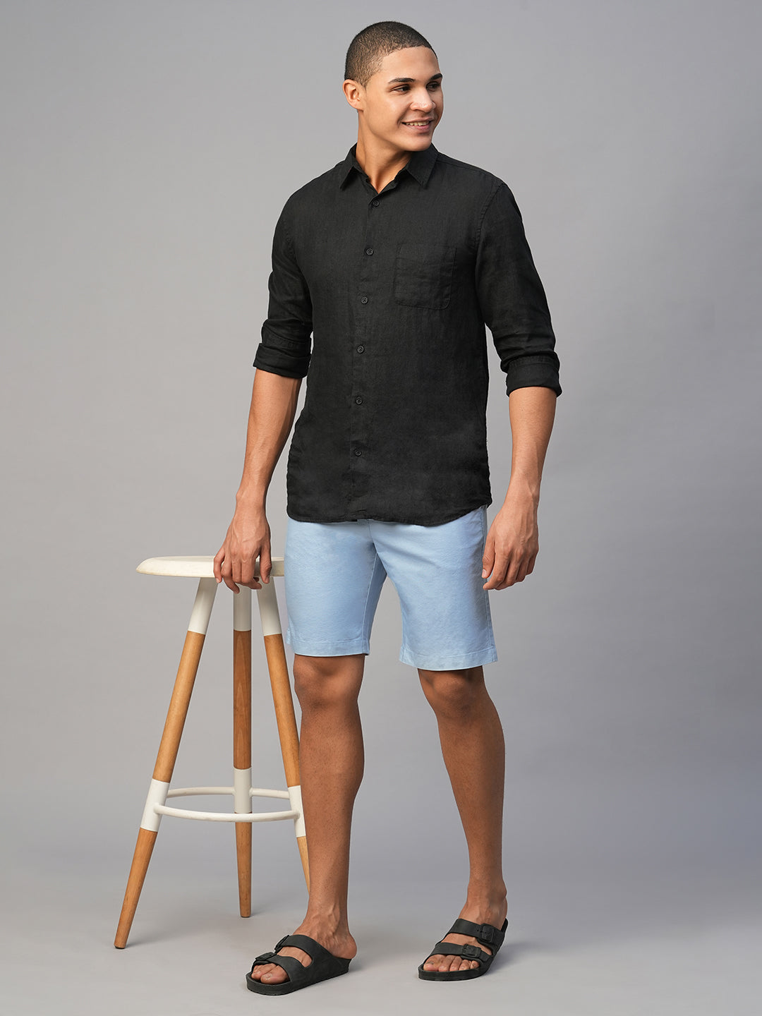 Men's Blue Cotton Regular Fit Shorts