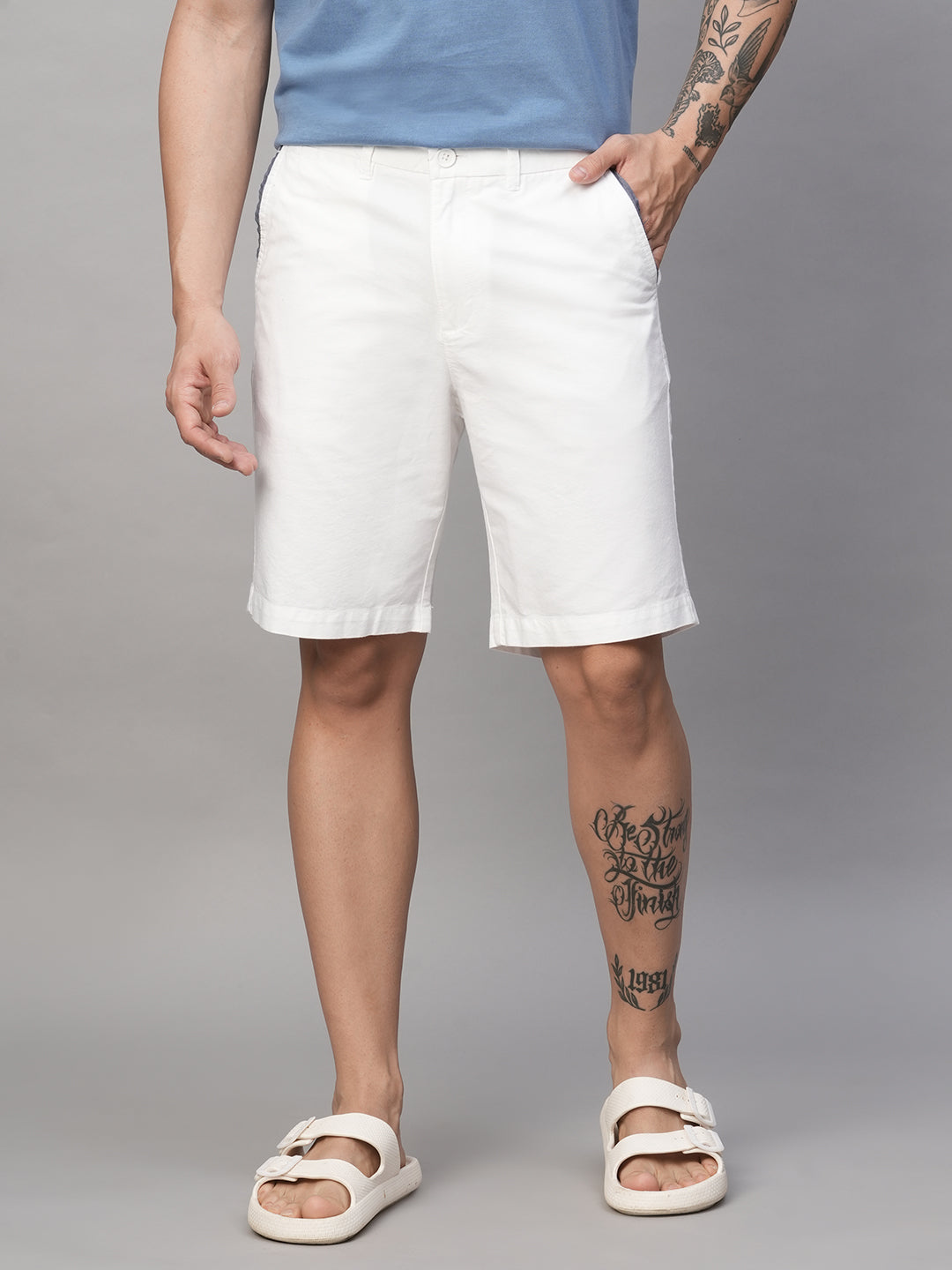 Men's White Cotton Regular Fit Shorts