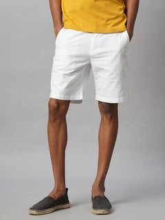 Men’s Cotton Regular Fit Button And Zip Closure Short White
