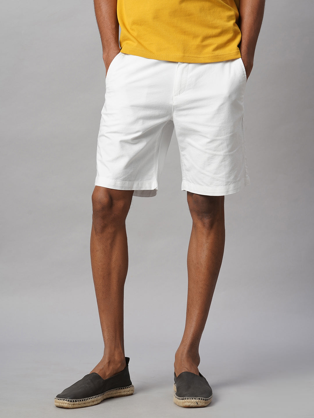 Men's White 100% Cotton Regular Fit Shorts