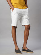 Men's White 100% Cotton Regular Fit Shorts
