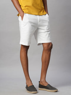Men’s Cotton Regular Fit Button And Zip Closure Short White