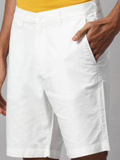 Men’s Cotton Regular Fit Button And Zip Closure Short White
