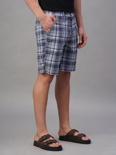 Men's 100% Cotton Regular Fit Check Shorts Navy
