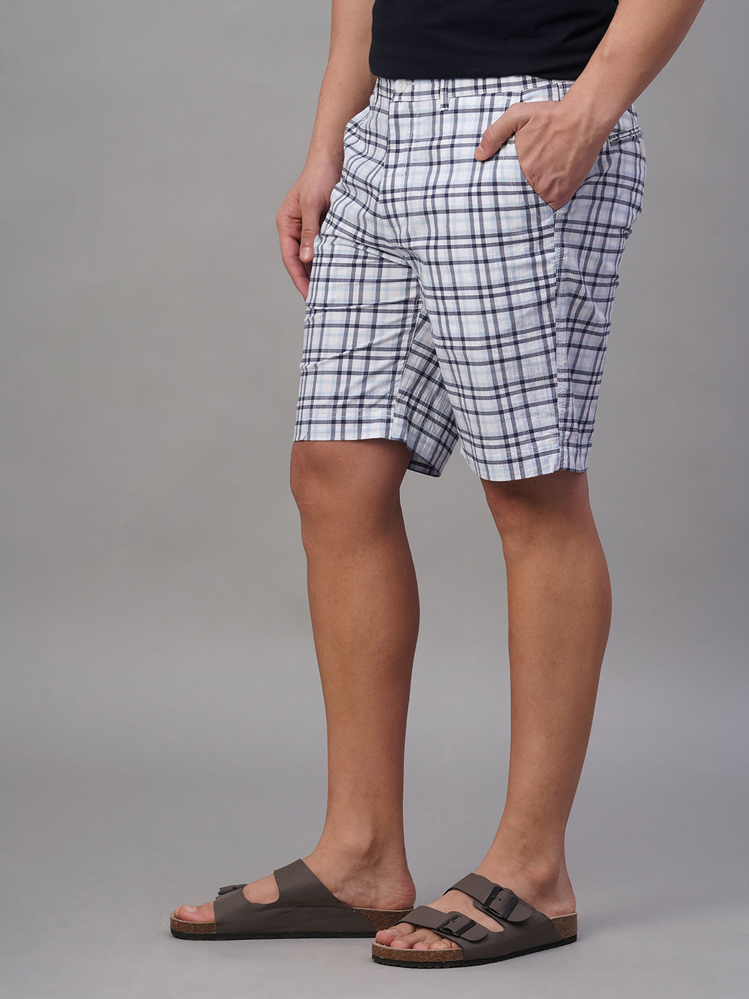 Men's Blue 100% Cotton Regular Fit Shorts