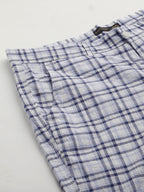 Men's Cotton Linen Regular Fit Button Zip Check Shorts White