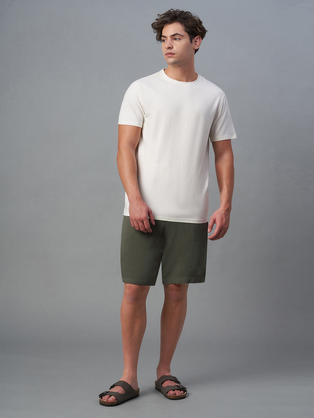 Men's Darkoliveg Linen Viscose Regular Fit Shorts