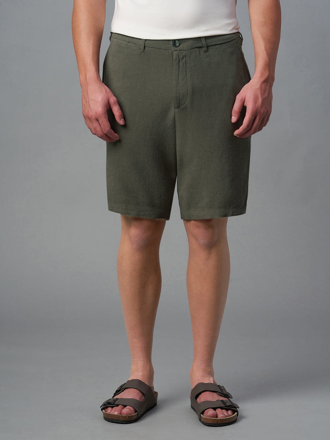 Men's Darkoliveg Linen Viscose Regular Fit Shorts