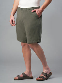 Men's Linen Viscose Regular Fit Shorts Dark Olive