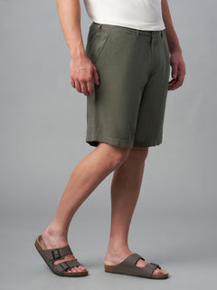 Men's Linen Viscose Regular Fit Shorts Dark Olive