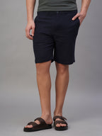 Men's Cotton Linen Regular Fit Shorts Navy