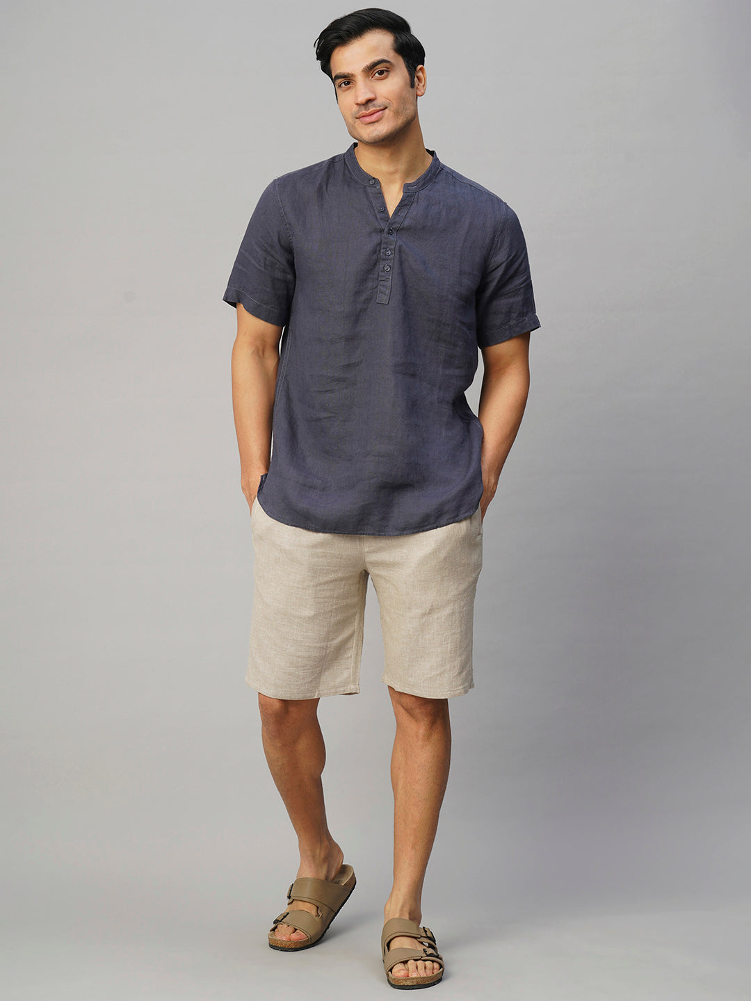 Men's Natural Cotton Linen Regular Fit Shorts