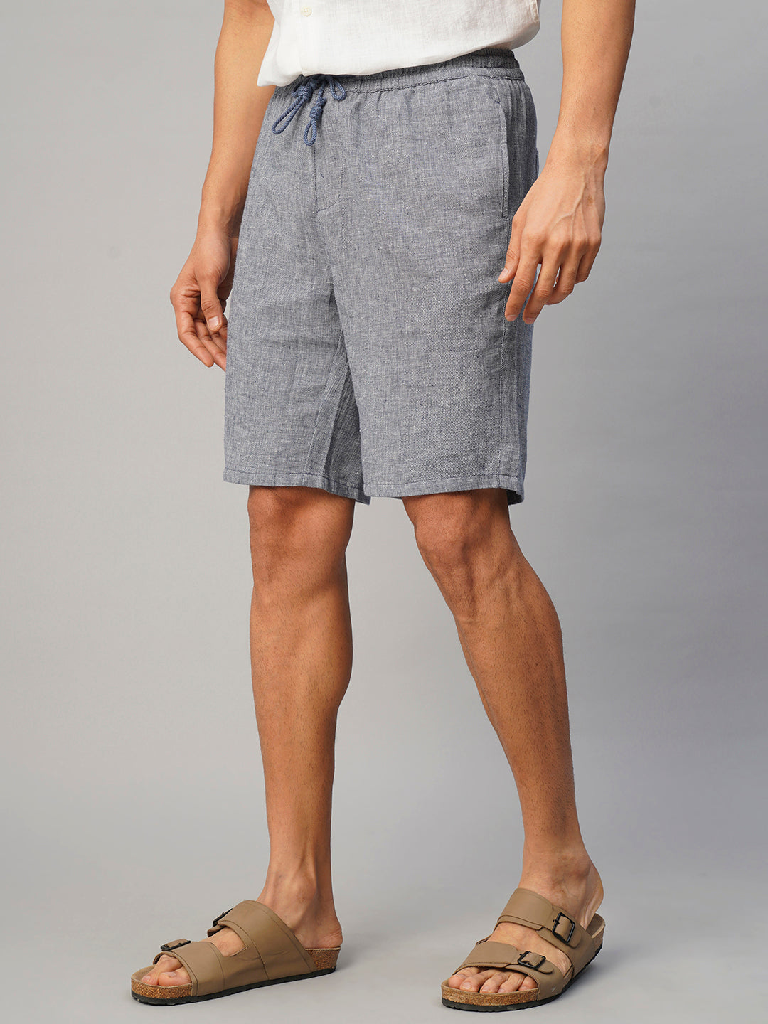Men's Navy Cotton Linen Regular Fit Shorts