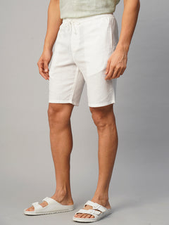 Men's Cotton Linen Regular Fit Stripe Side Seam Pocket Shorts White