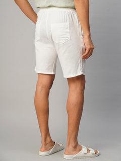 Men's Cotton Linen Regular Fit Stripe Side Seam Pocket Shorts White