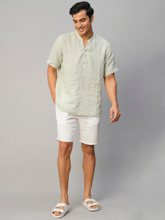 Men's Cotton Linen Regular Fit Stripe Side Seam Pocket Shorts White