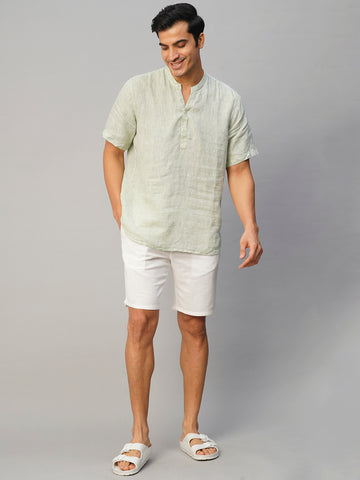 Men's White Cotton Linen Regular Fit Shorts