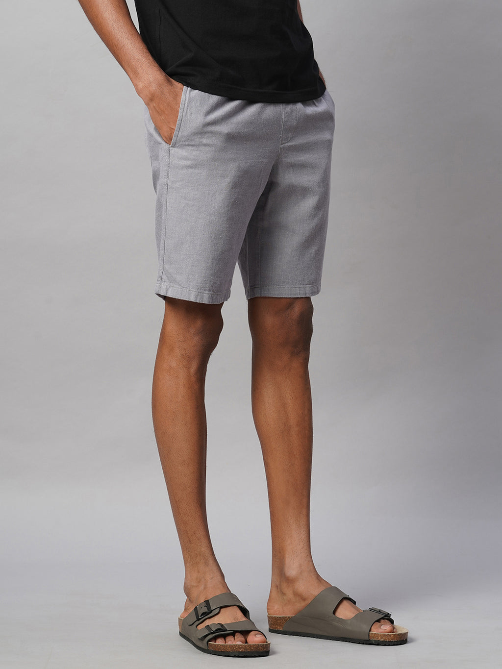 Men's Grey 100% Cotton Regular Fit Shorts