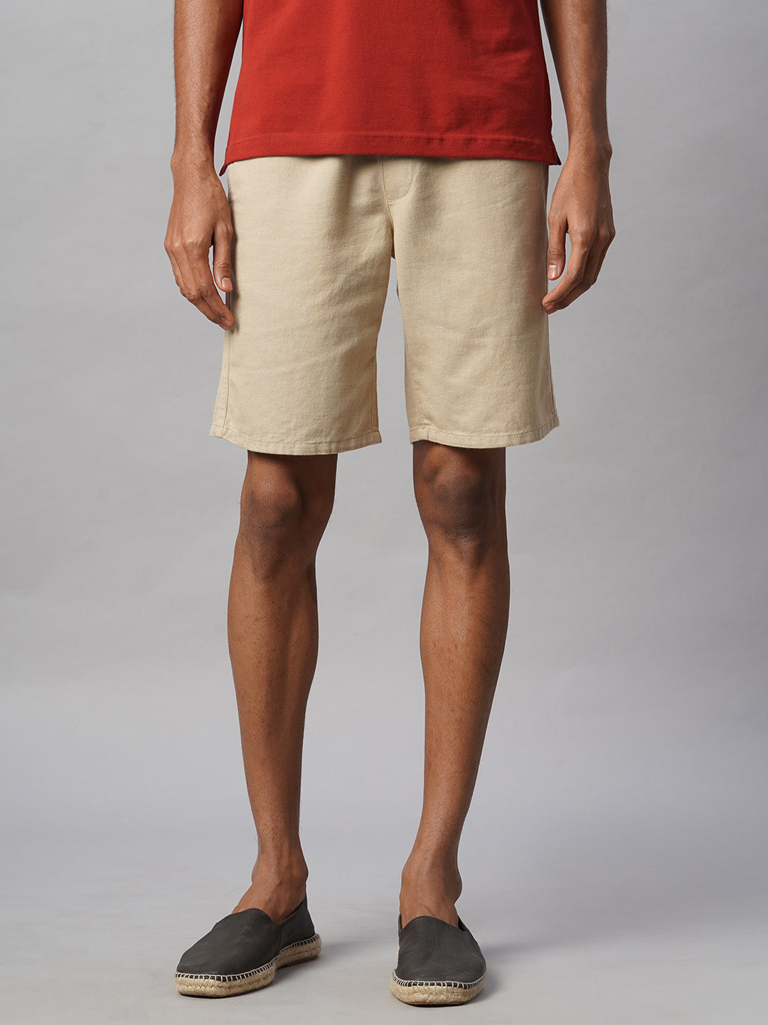 Men's Khaki 100% Cotton Regular Fit Shorts