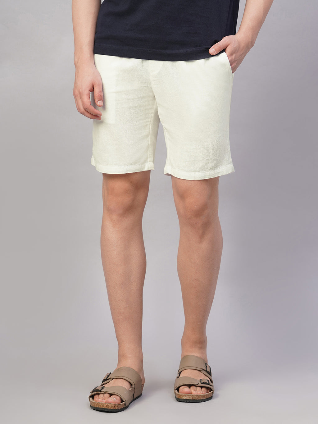 Men's White 100% Cotton Regular Fit Shorts