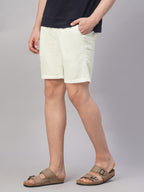 Men's White 100% Cotton Regular Fit Shorts