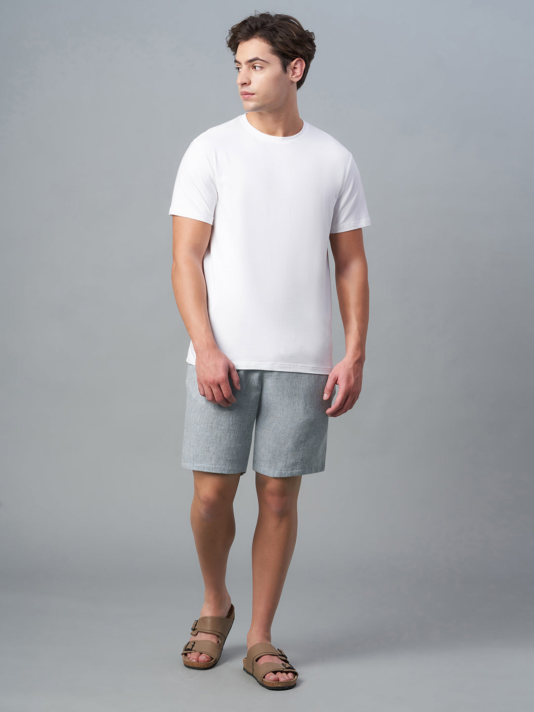 Men's Grey Cotton Linen Regular Fit Shorts