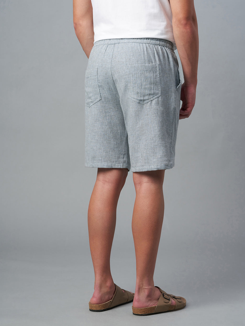 Men's Grey Cotton Linen Regular Fit Shorts