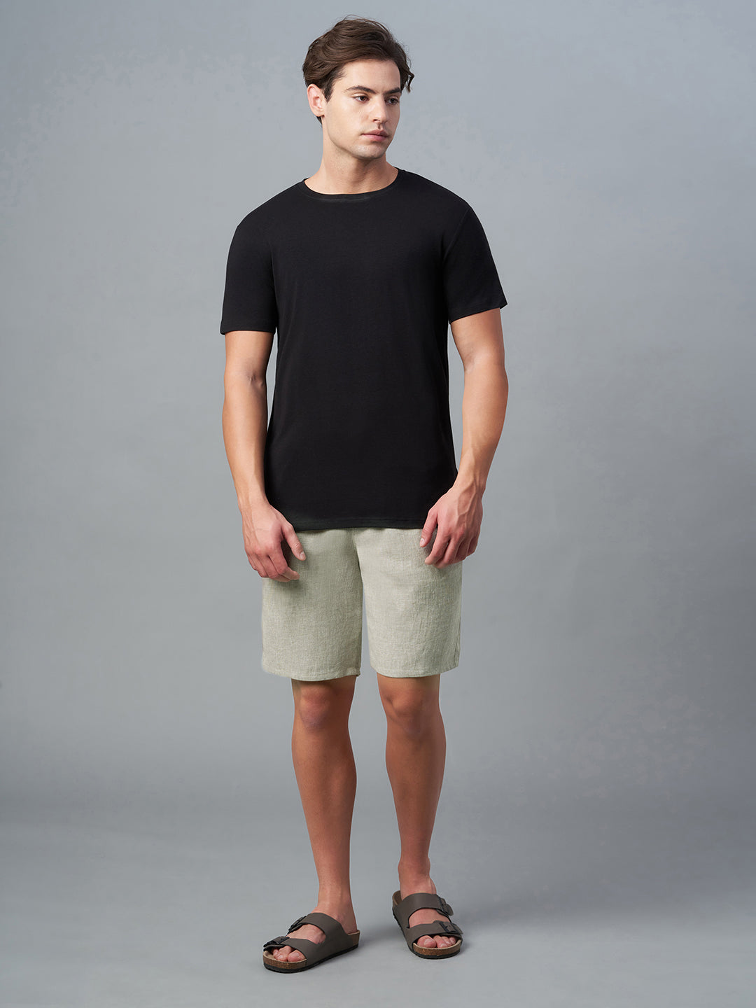 Men's Lt Brown Cotton Linen Regular Fit Shorts