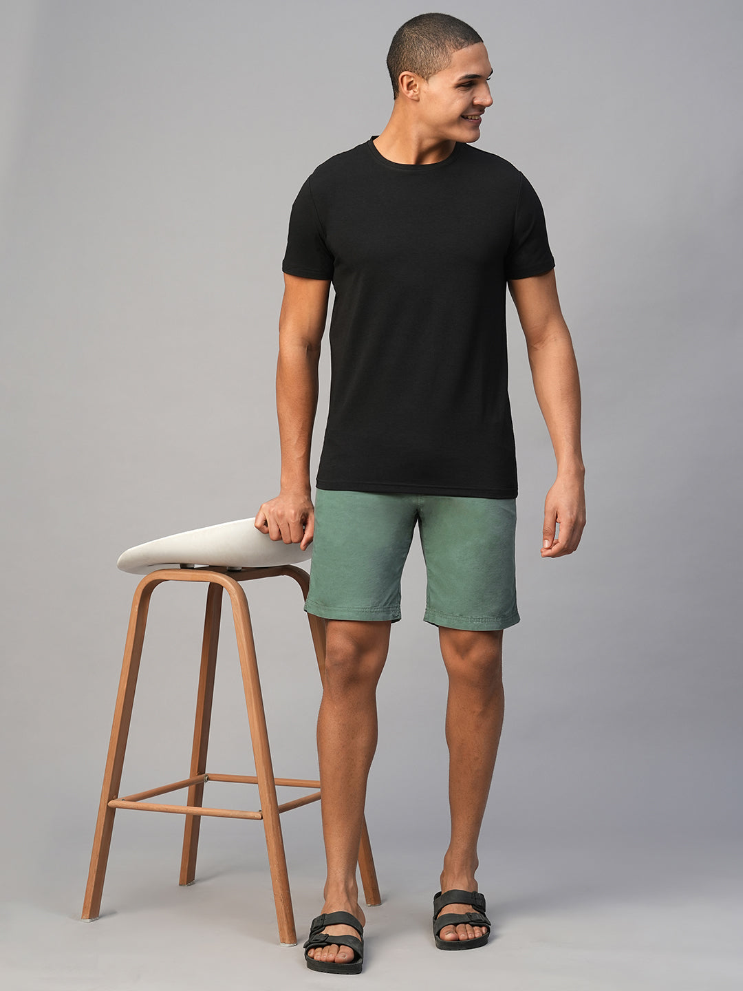 Men's Green Cotton Regular Fit Shorts