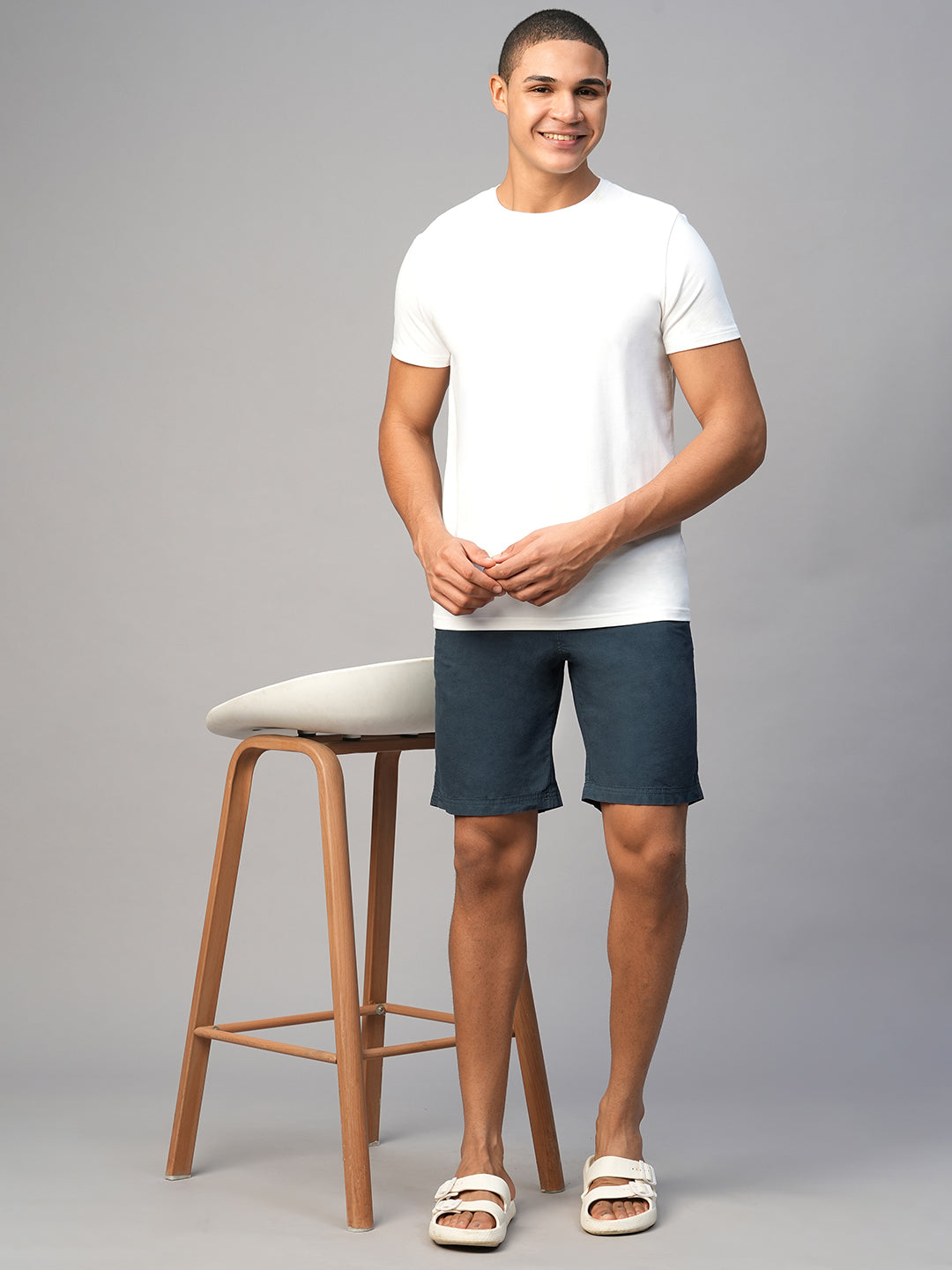 Men's Navy Cotton Regular Fit Shorts