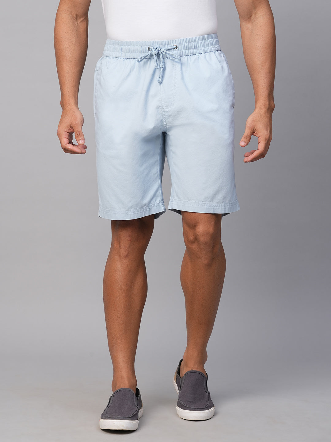 Men's Light Blue Cotton  Regular Fit Shorts