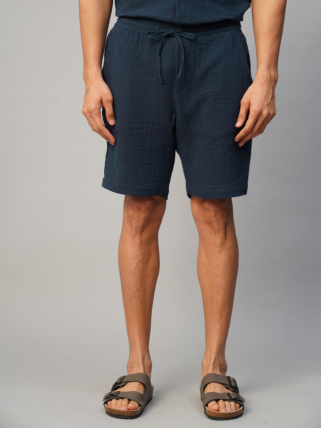 Men's Navy Cotton Regular Fit Shorts