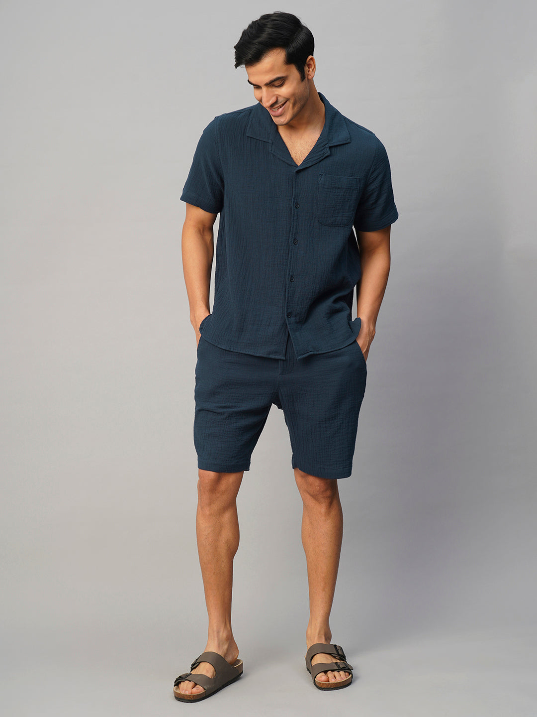 Men's Navy Cotton Regular Fit Shorts