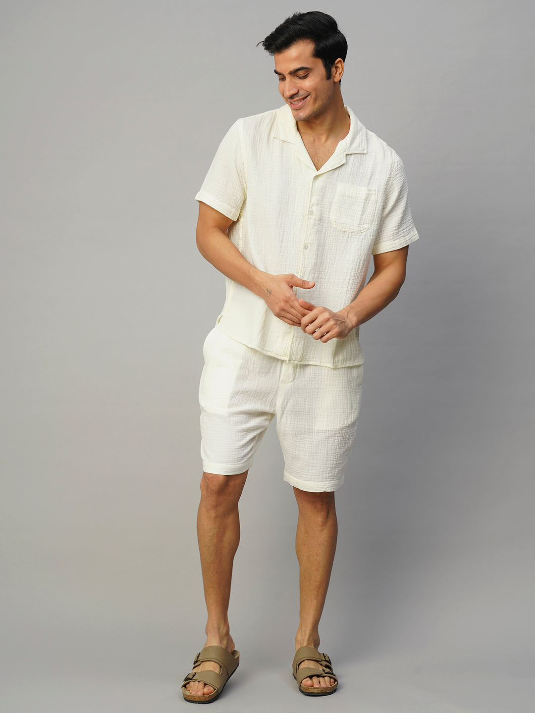 Men's White Cotton Regular Fit Shorts