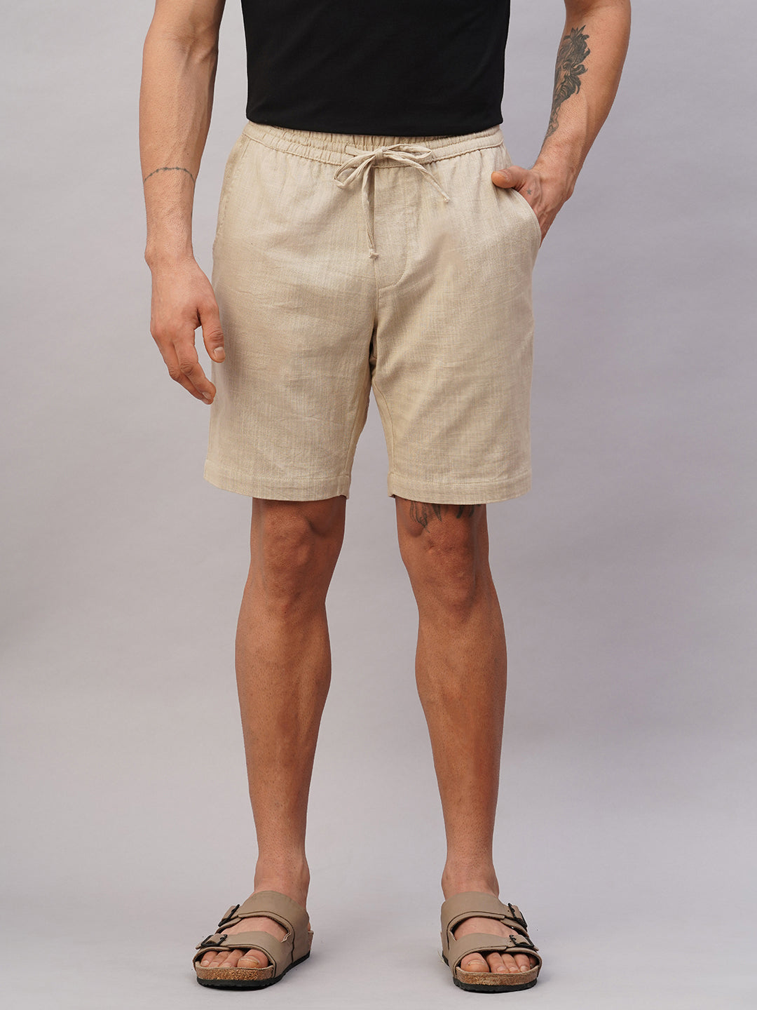 Men's Beige Cotton Regular Fit Shorts