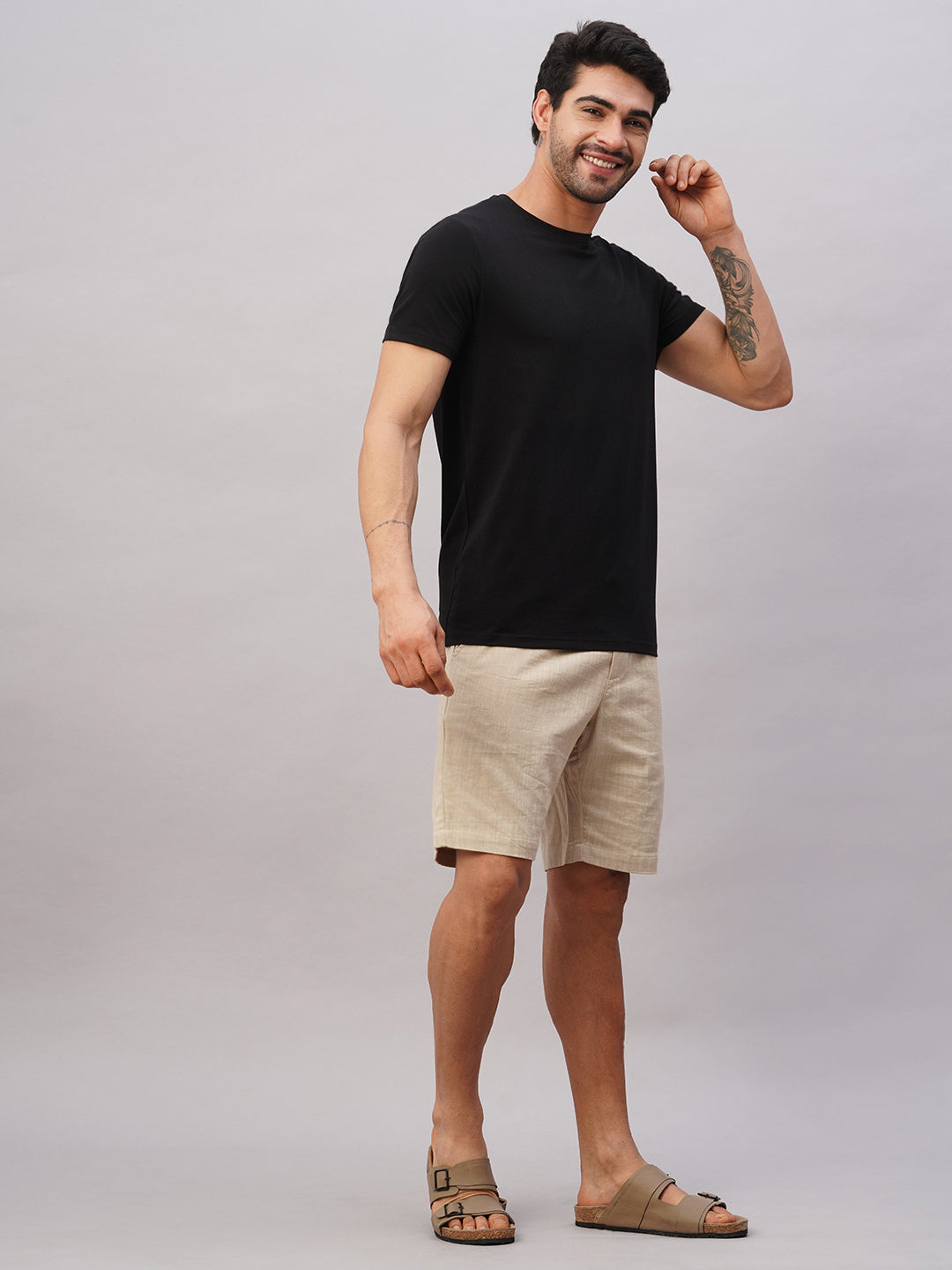 Men's Beige Cotton Regular Fit Shorts