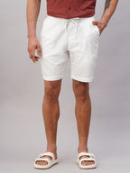 Men's White Cotton Regular Fit Shorts