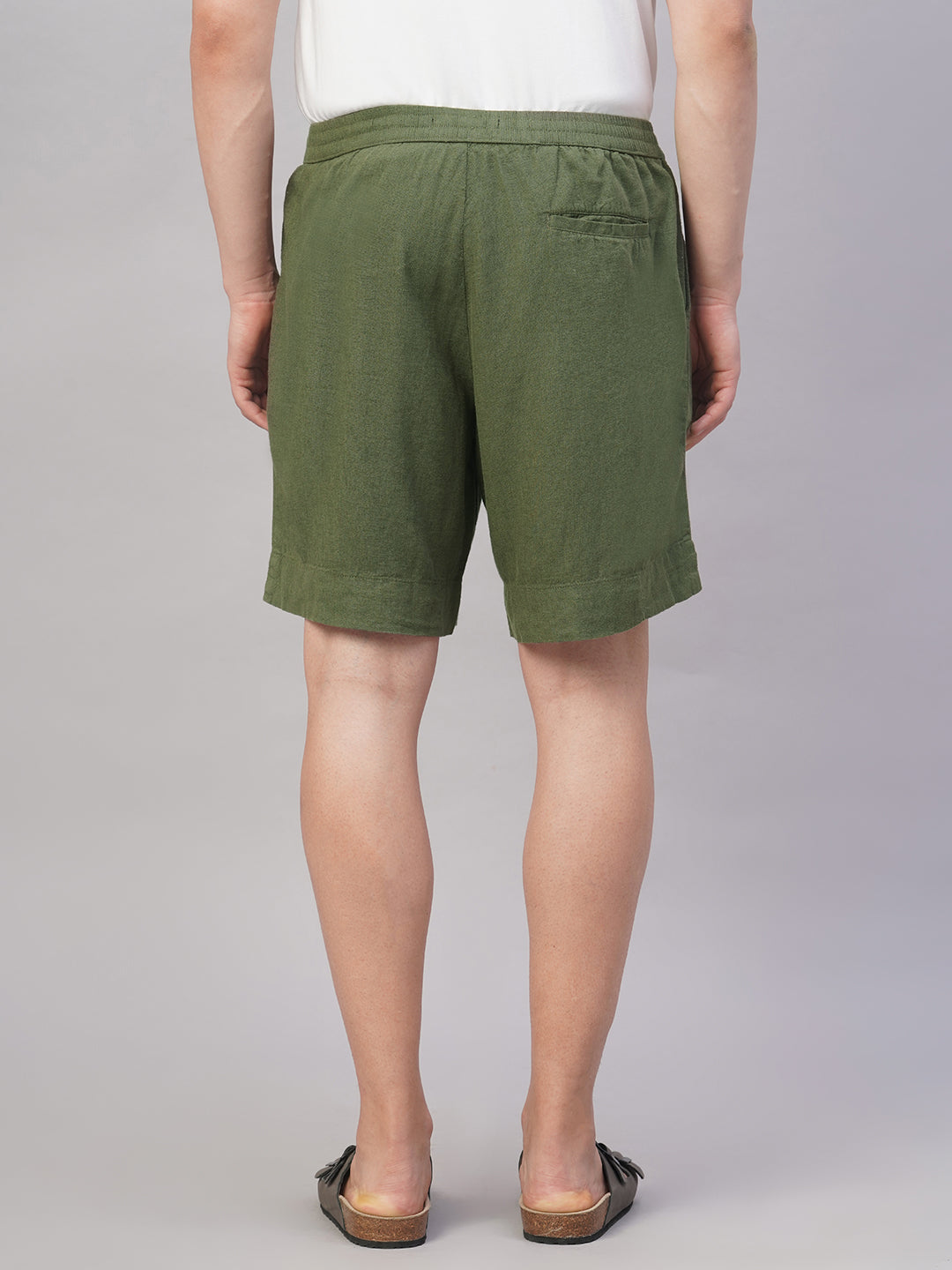 Men's Olive Linen Viscose Regular Fit Shorts