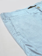 Men's Blue Viscose Linen Regular Fit Shorts