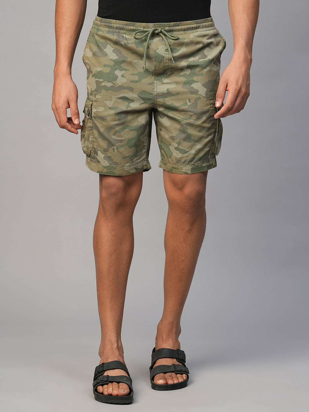 Men's Olive Cotton Regular Fit Shorts