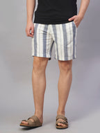 Men's Navy Cotton Linen Regular Fit Shorts