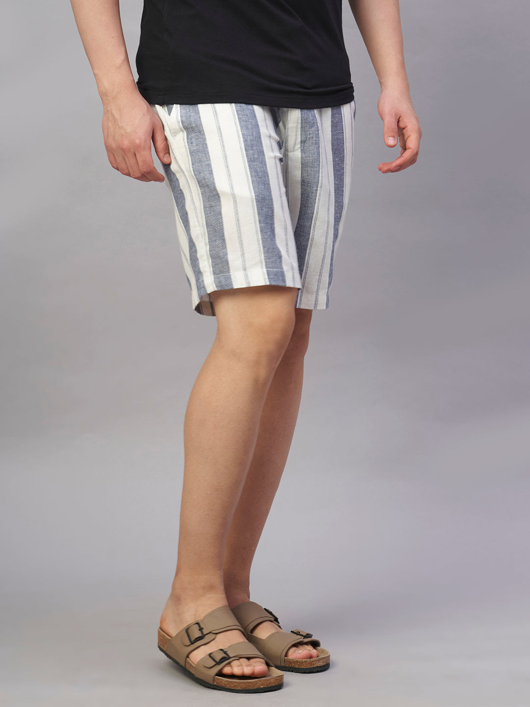 Men's Navy Cotton Linen Regular Fit Shorts