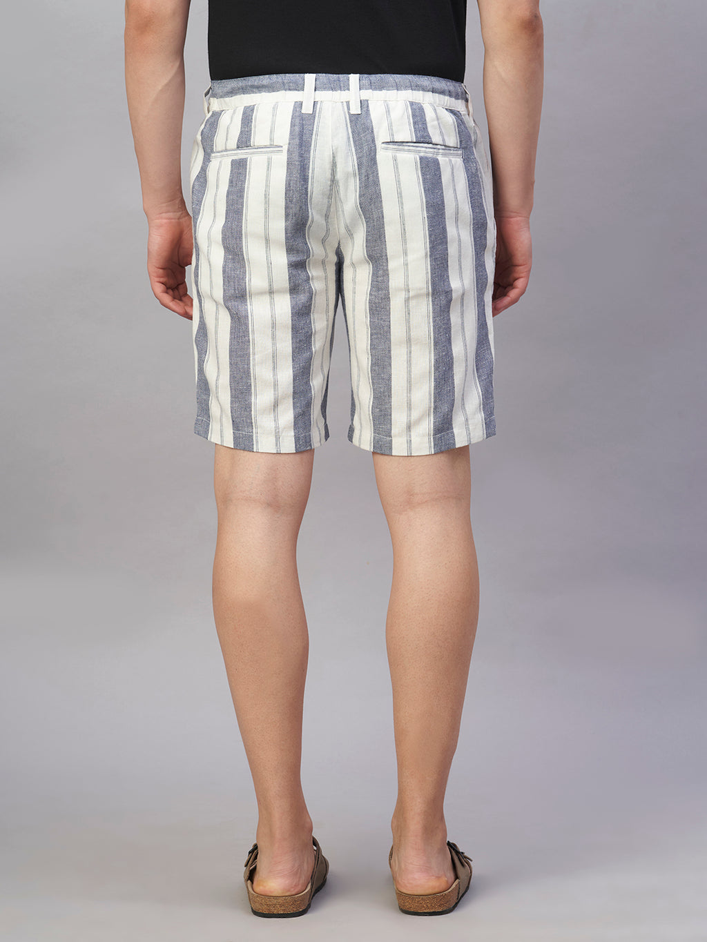 Men's Navy Cotton Linen Regular Fit Shorts