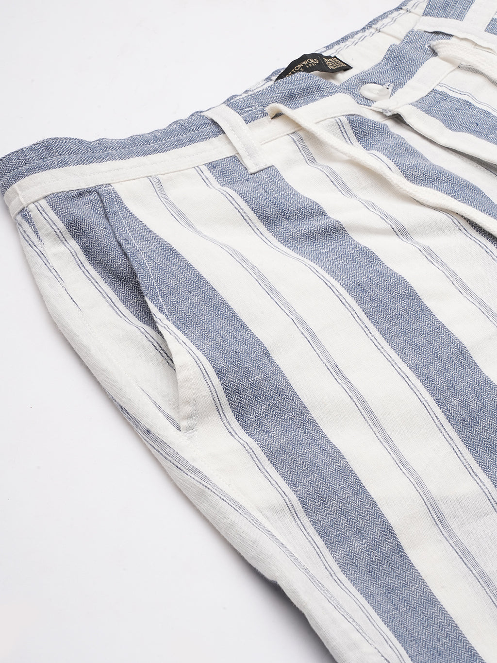 Men's Navy Cotton Linen Regular Fit Shorts