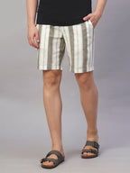 Men's Olive Cotton Linen Regular Fit Shorts