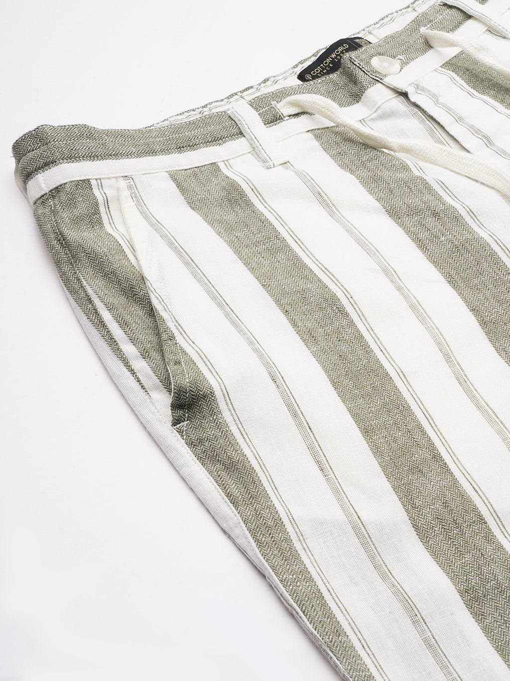 Men's Olive Cotton Linen Regular Fit Shorts