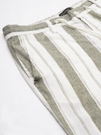 Men's Olive Cotton Linen Regular Fit Shorts